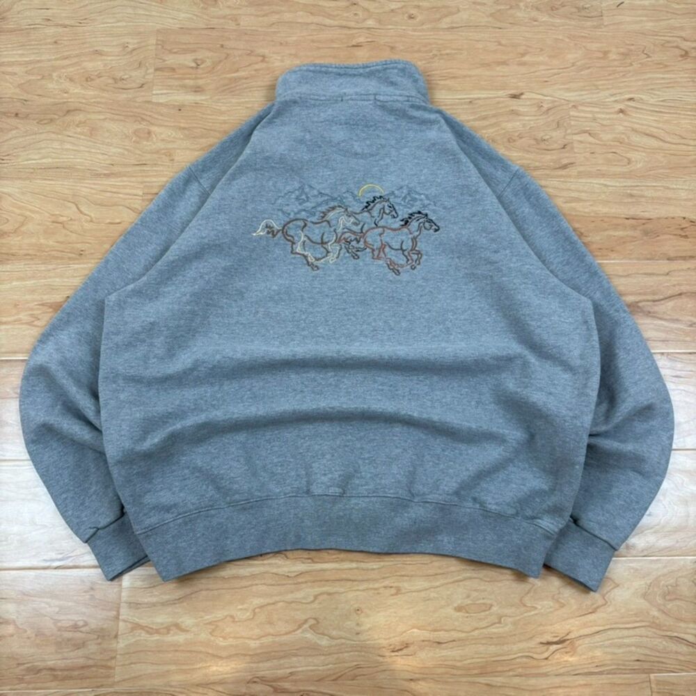 Murdoch’s Heather Grey Quarter Zip Horse Embroidered Sweatshirt Large